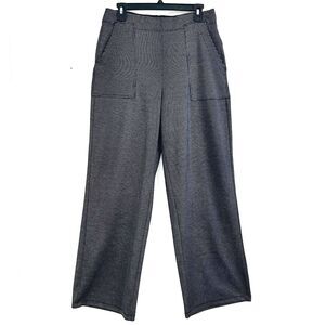 Max Studio Women's Black White Pants Size L Pull On Wide Leg Elastic Waist